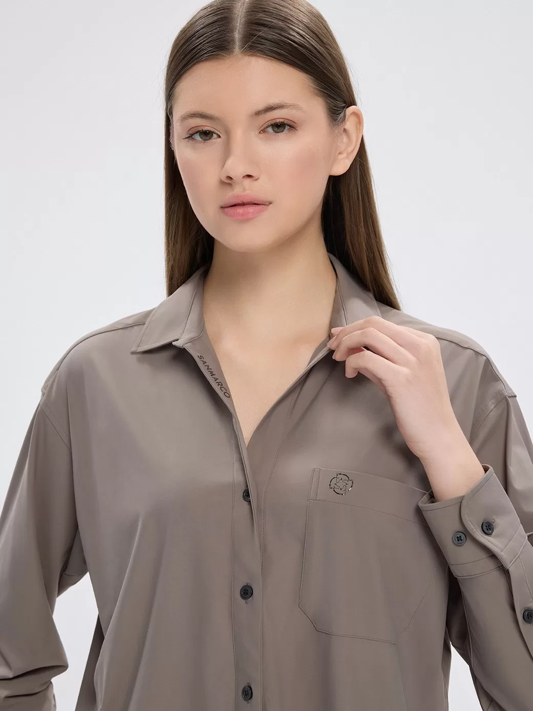 Veneta Taupe Kadın Oversize Casual Gömlek
