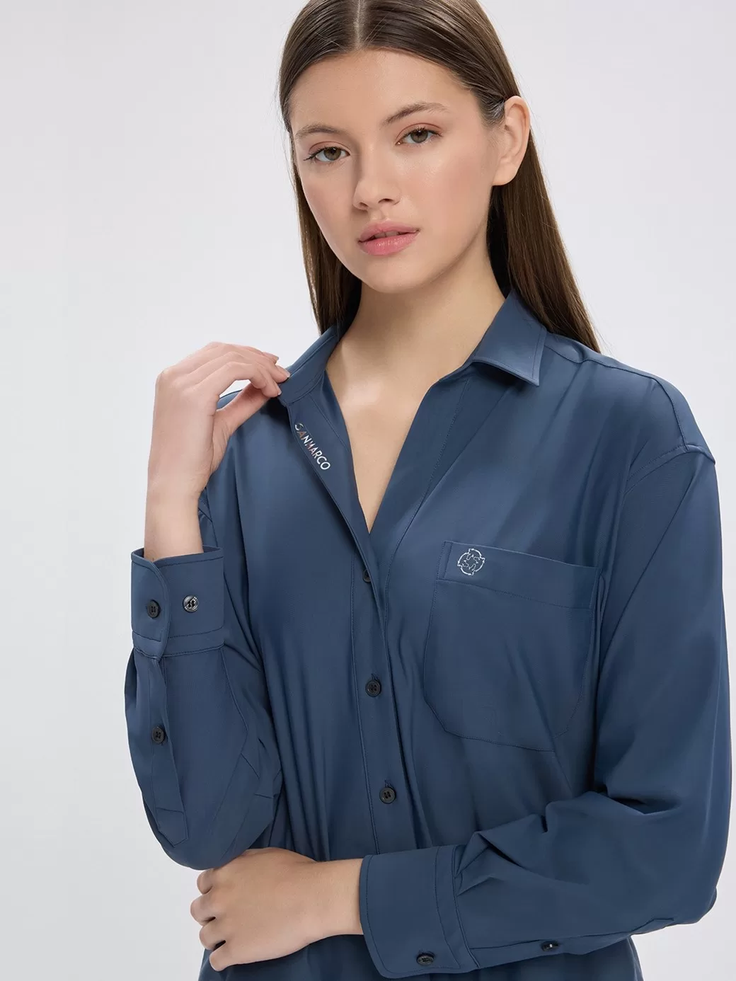 Veneta Steel Blue Kadın Oversize Casual Gömlek