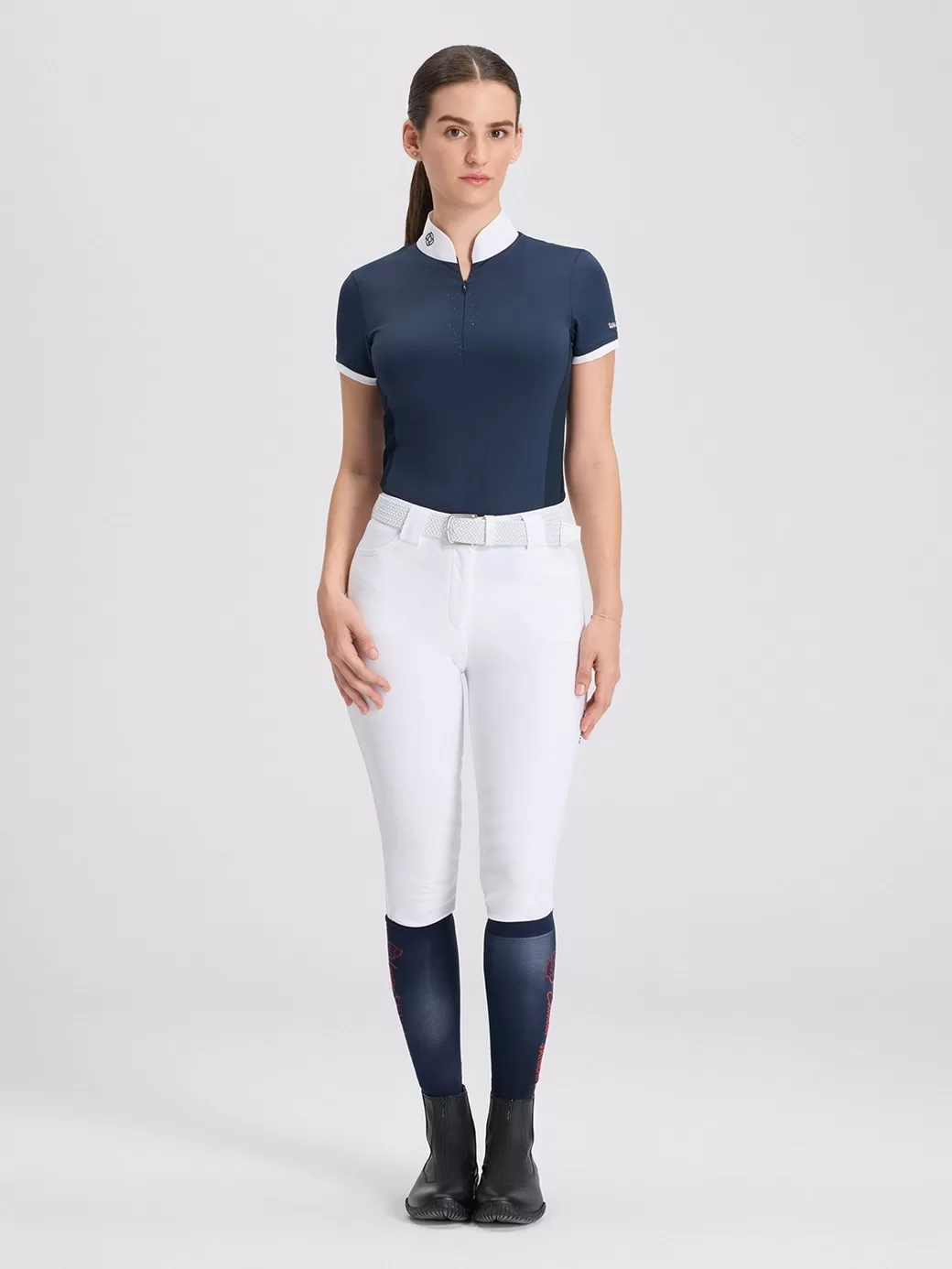 Venezia Navy Strass Taş Detaylı Kadın Kısa Kol Yarışma Polo