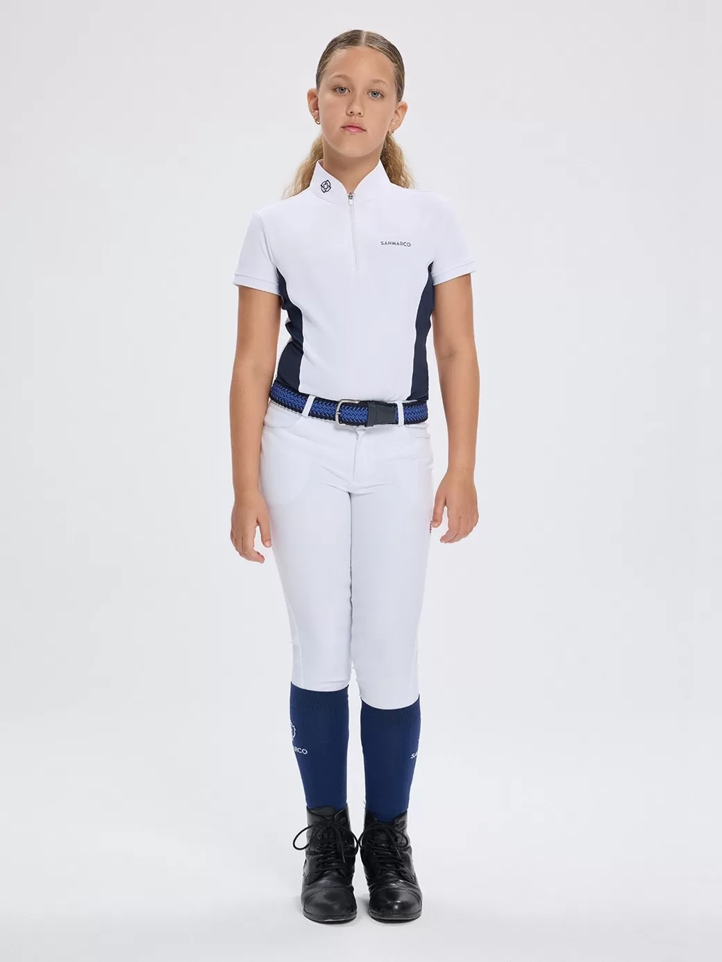 Enza-JR White/Navy Kız Çocuk Kısa Kol Yarışma Polo