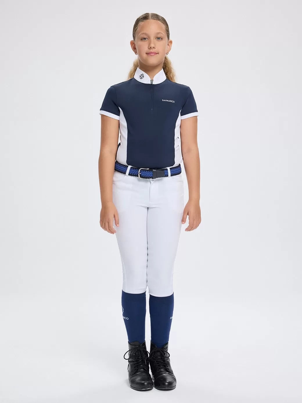 Enza-JR Navy/White Kız Çocuk Kısa Kol Yarışma Polo