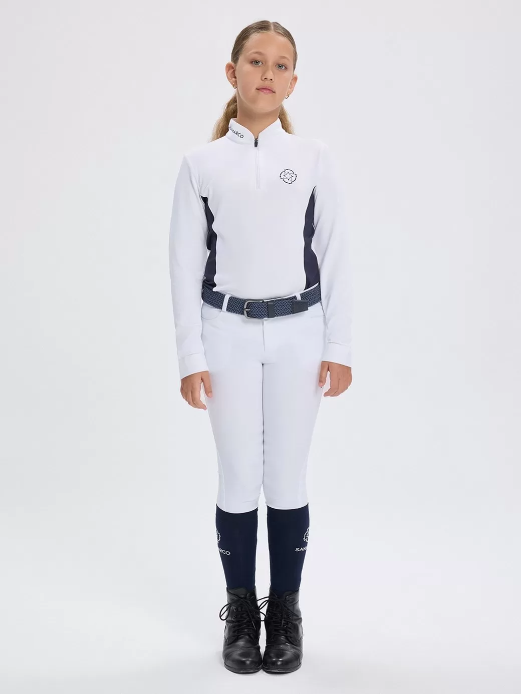 Paola-JR White/Navy Kız Çocuk Uzun Kol Yarışma Polo