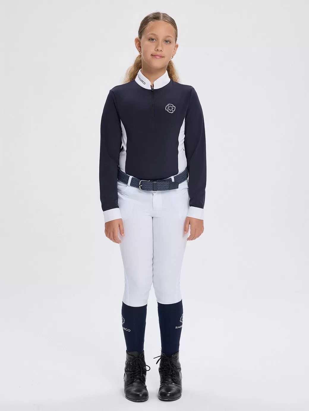 Paola-JR Navy/White Kız Çocuk Uzun Kol Yarışma Polo