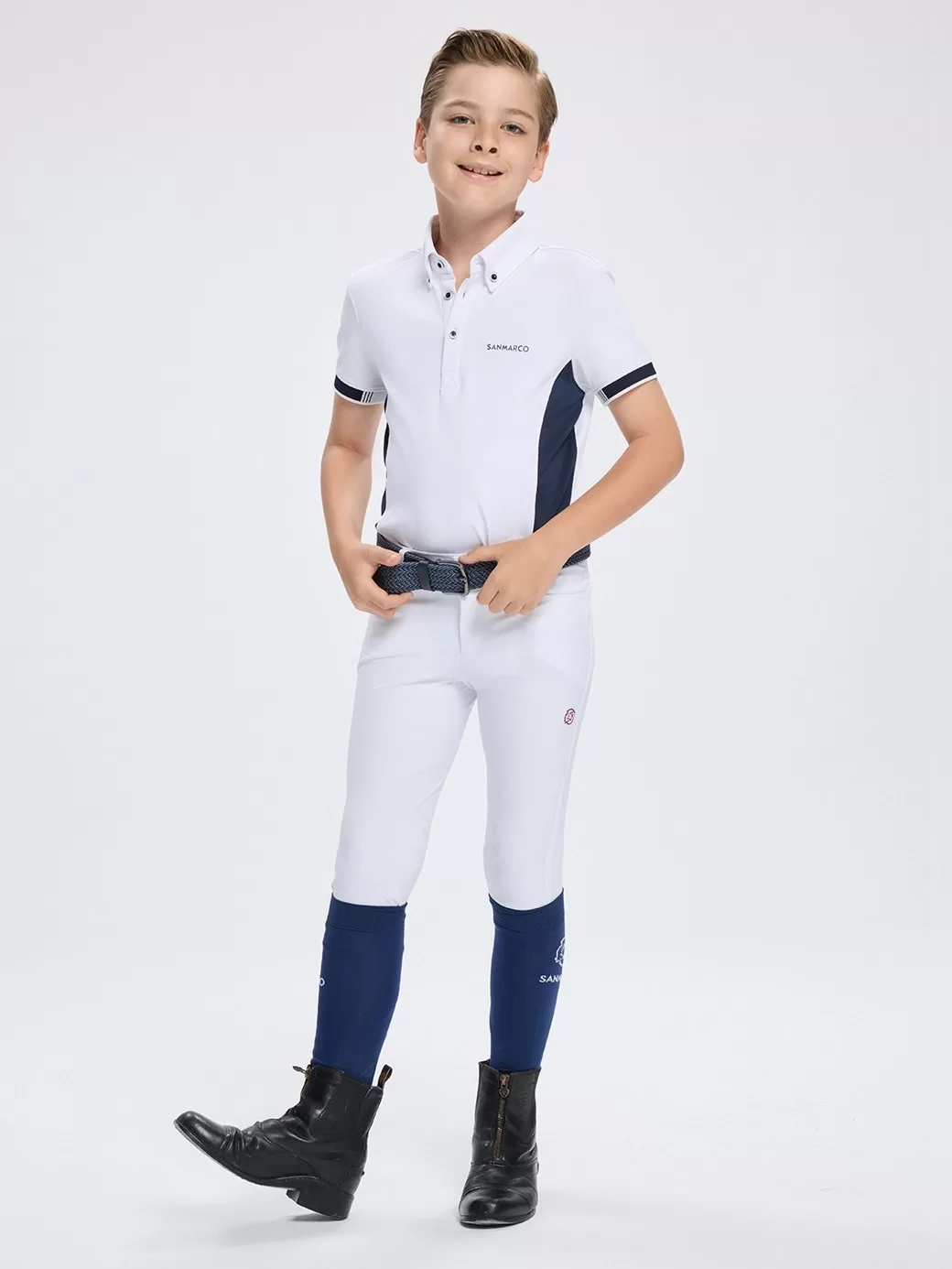 Enzo-JR White/Navy Erkek Çocuk Kısa Kol Yarışma Polo