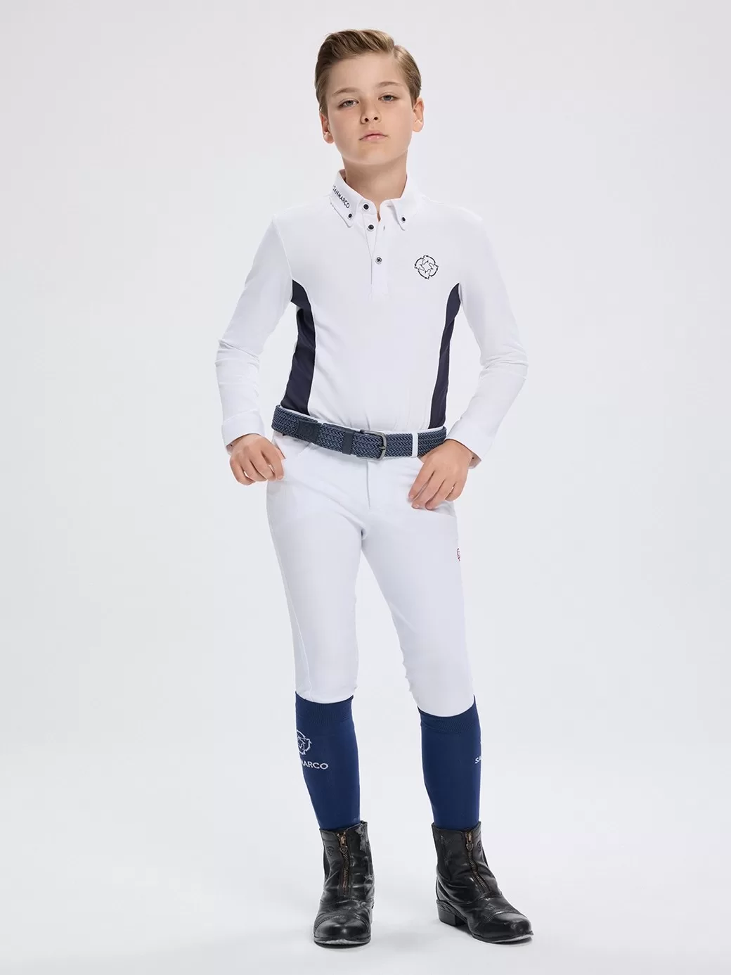 Paolo-JR White/Navy Erkek Çocuk Uzun Kol Yarışma Polo