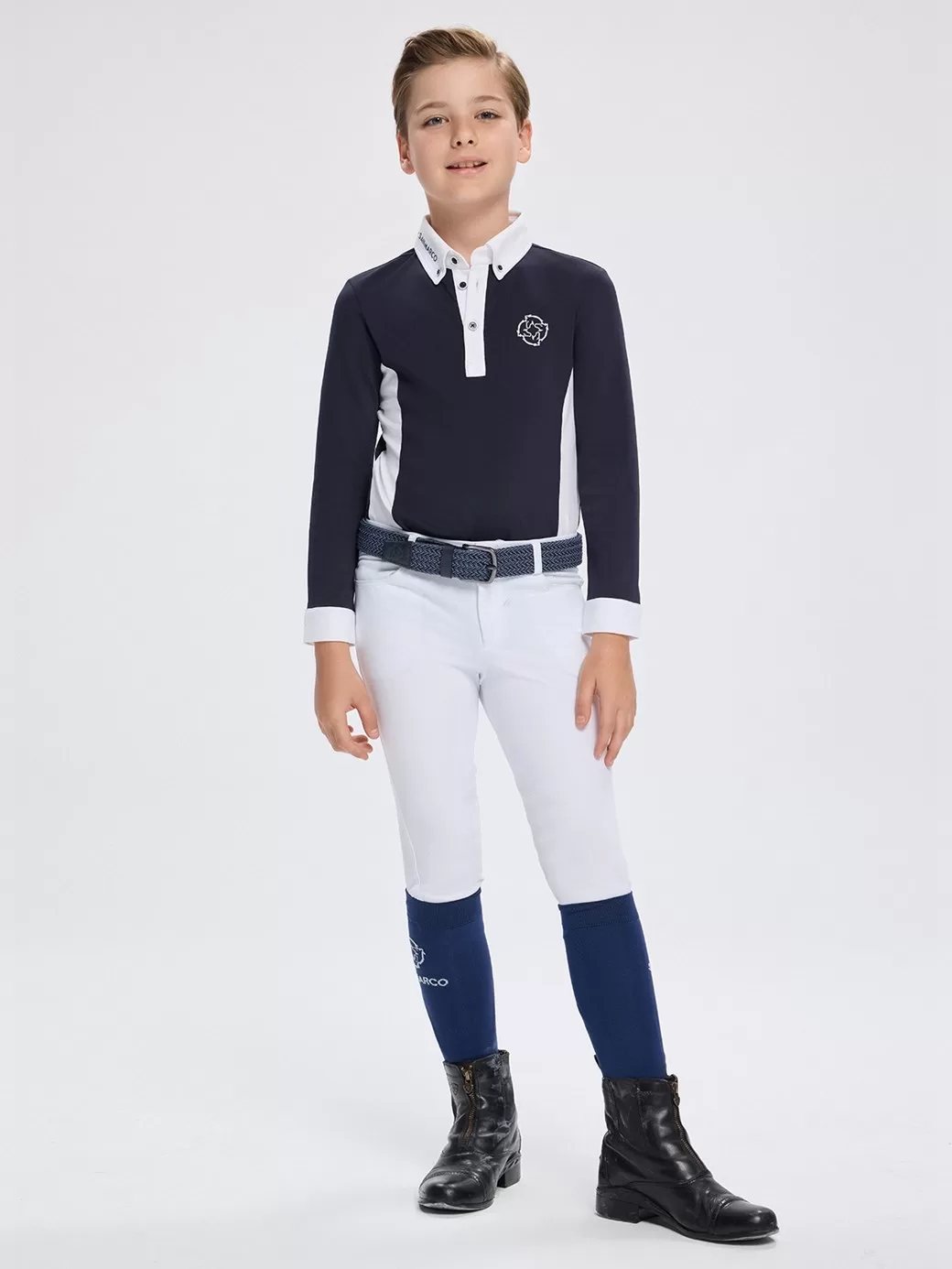 Paolo-JR Navy/White Erkek Çocuk Uzun Kol Yarışma Polo